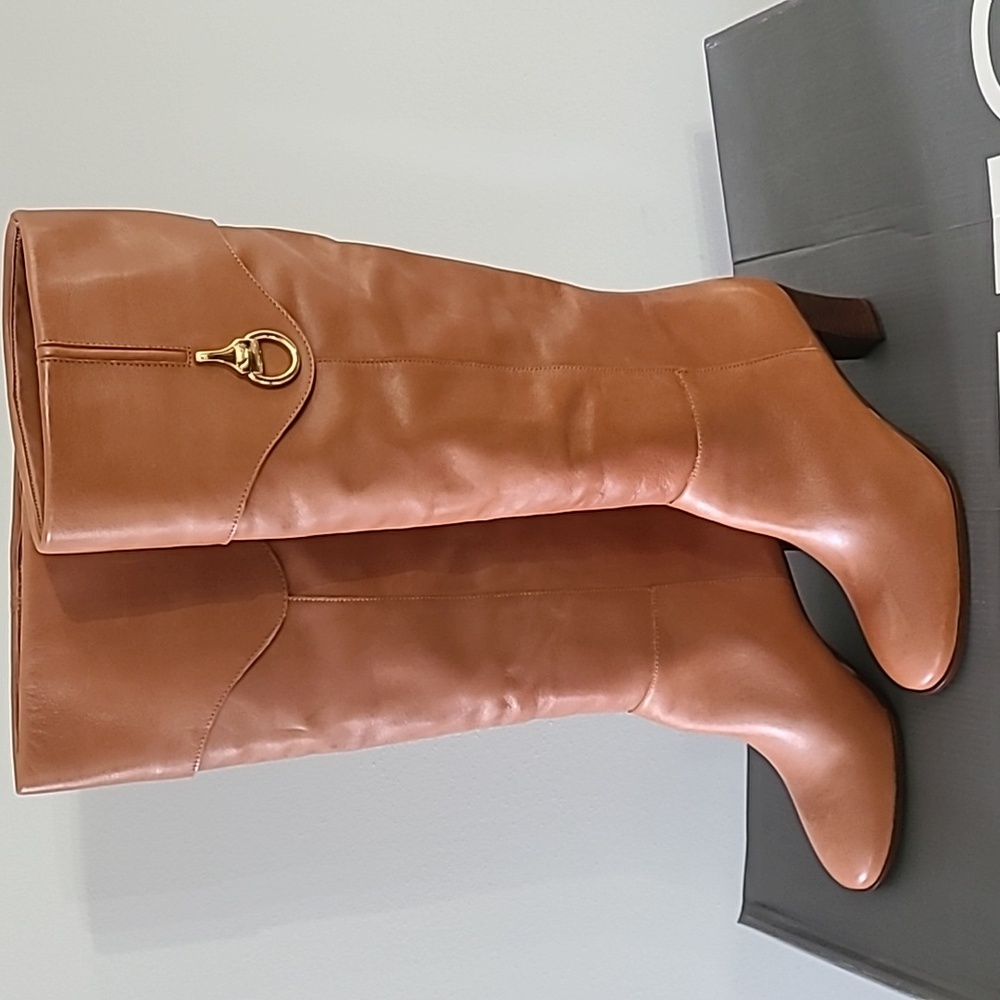 Women's Arezzo Vivian Caramel Leather Knee-High Boots NWB - Picture 5 of 6